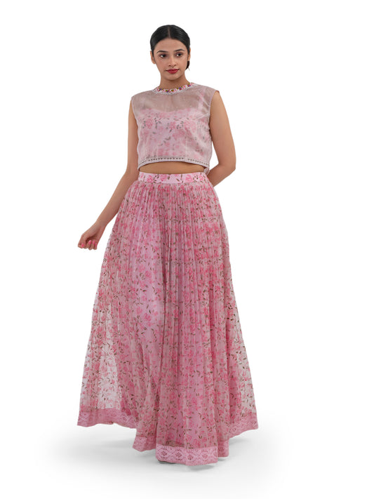 PASTEL PINK FLORAL PRINTED LEHENGA