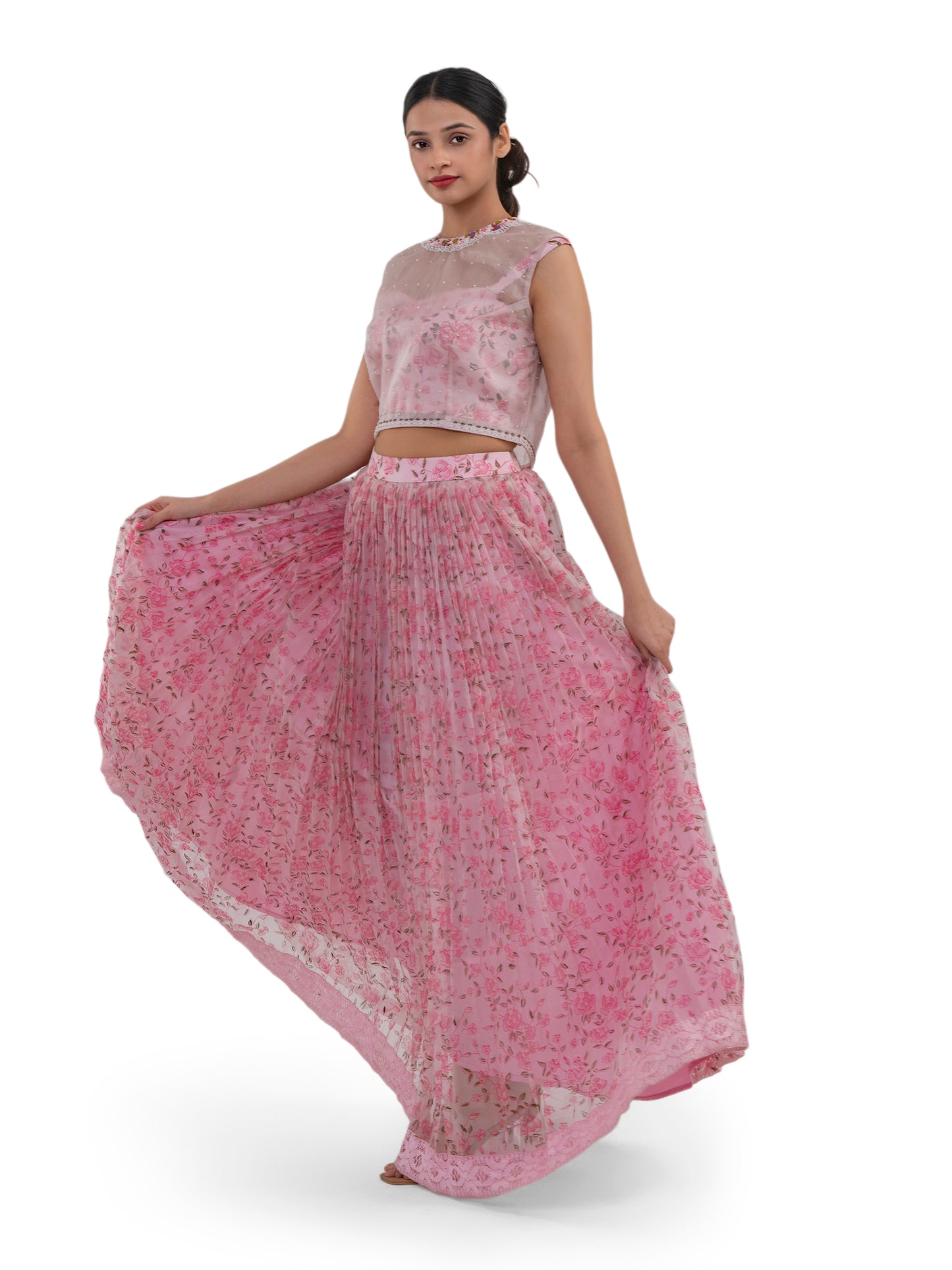 PASTEL PINK FLORAL PRINTED LEHENGA