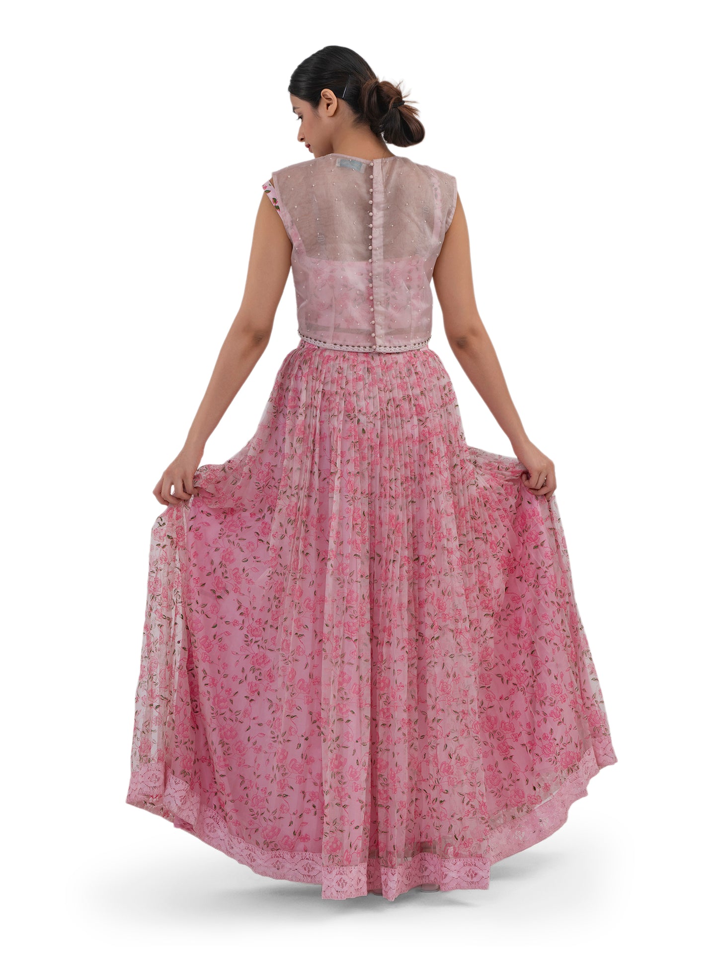 PASTEL PINK FLORAL PRINTED LEHENGA