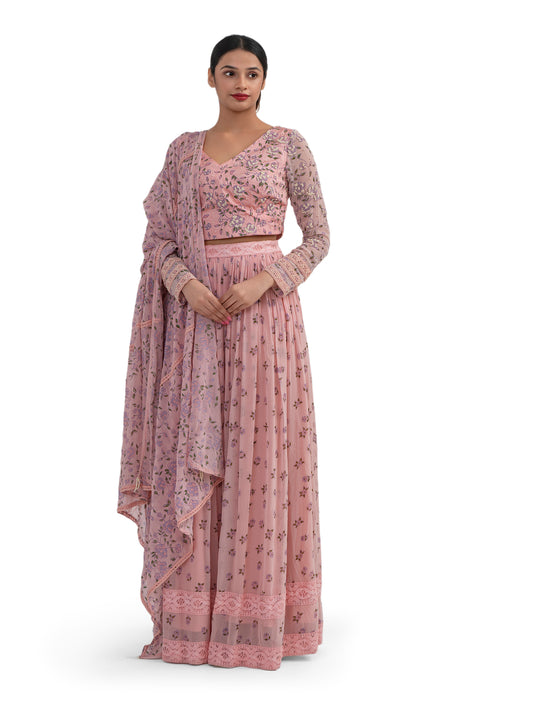 PINK FLORAL PRINTED LEHENGA