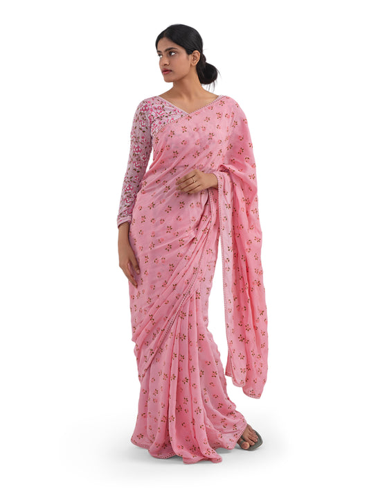 PASTEL PINK FLORAL PRINTED SAREE